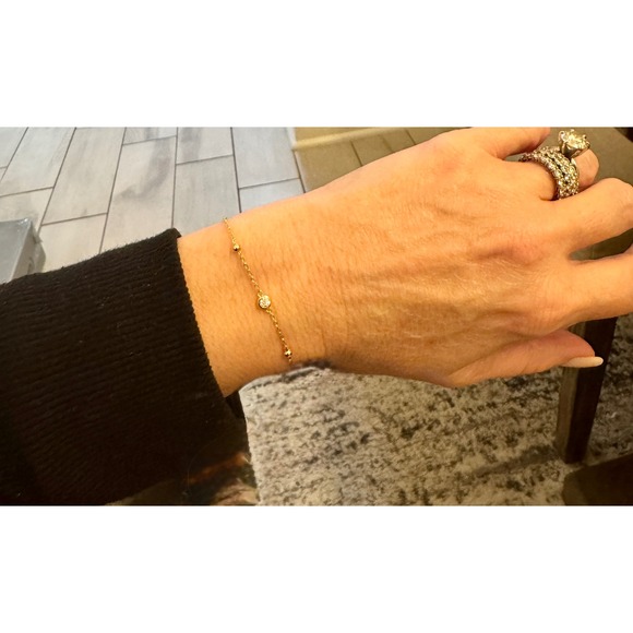 Delicate 14k over 925 silver Gold Bracelet with Real Diamond Adjustable - Picture 3 of 6